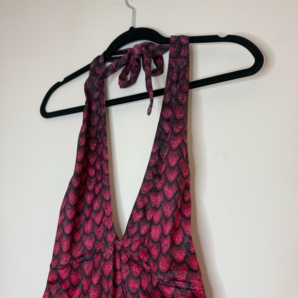 BLACKMILK Drogon Dragon Egg Pink GoT Deep V Halter Tie Vegas Bodysuit Swimsuit - Picture 3 of 8